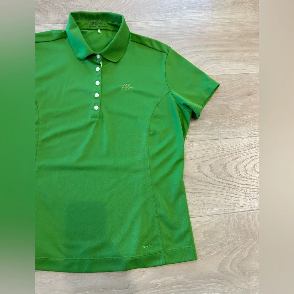 Nike Women’s Bright Green Button-Front Polo Shirt, Nike Golf with Disney logo